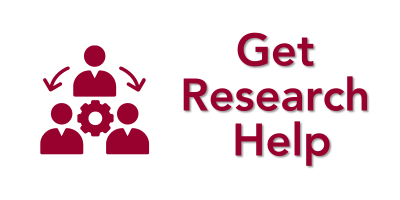 Three people working collaboratively with text reading Get Research Help. Opens the Research Help page.