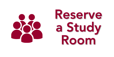 Five people working collaboratively with text reading Reserve a Study Room. Opens the Study Rooms page