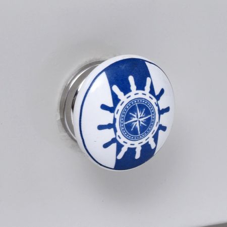 Ship Wheel Slate Blue Flat Ceramic Cabinet Knob