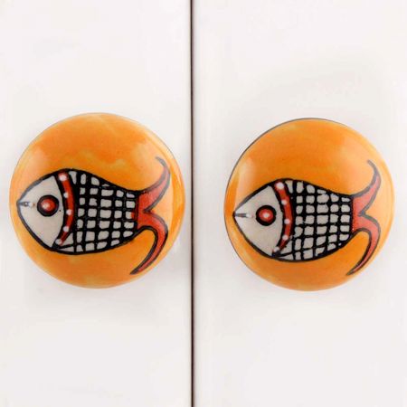 Mustard Fish Flat Ceramic Drawer Knob