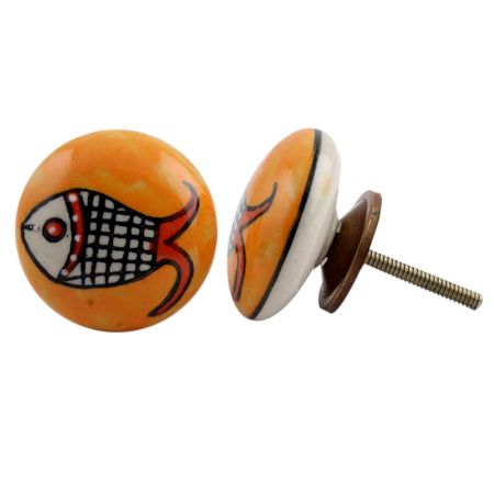 Mustard Fish Flat Ceramic Drawer Knob