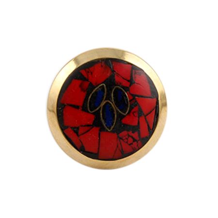 Round Red Stone and Metal Knob