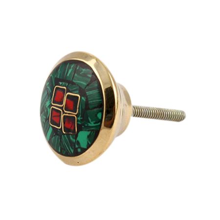 Round Green Stone and Metal Knob