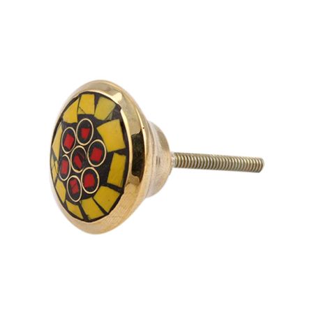 Round Yellow Stone and Metal Knob