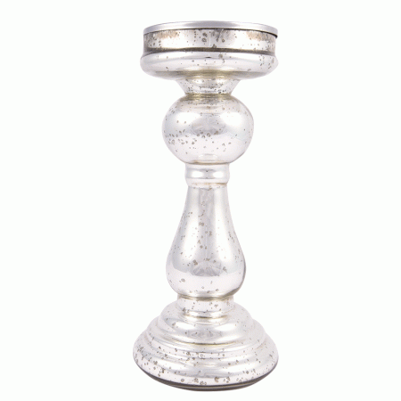 Silver Glass Pedestal Pillar Candle Holder(Set of 1 Piece)