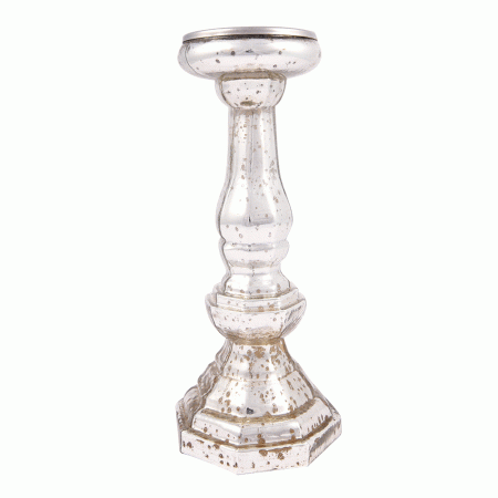 Silver Glass Pillar Candle Holder