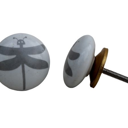 White Grey Butterfly Knob