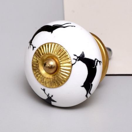 Black Running Rein Deer Pattern Ceramic Dresser Knob Online