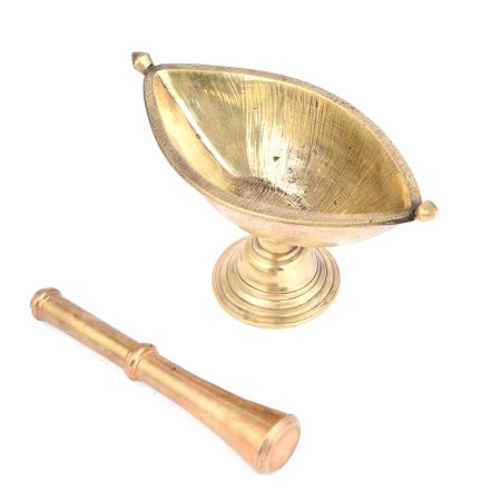 Diya Shape Brass Morter and Pestle