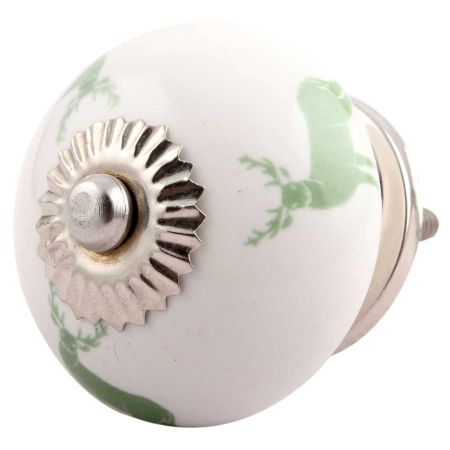 Forest Green Standing Rein Deer Pattern Ceramic Cabinet Knob