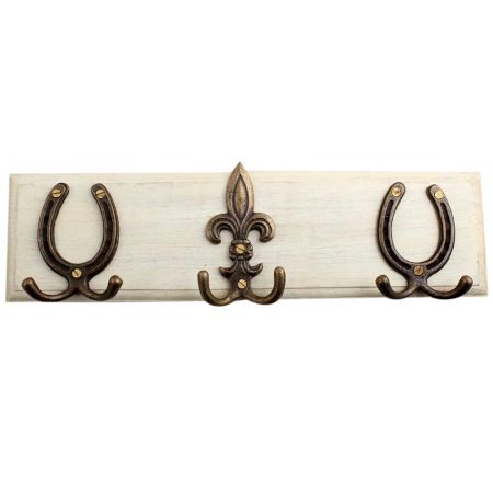 Horse Shoe Fleur De Lis Iron Wooden Hooks