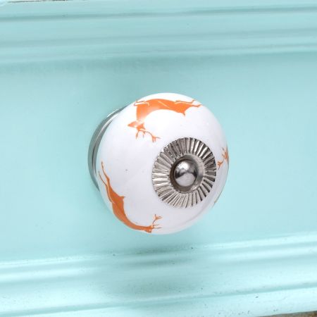 Orange Running Rein Deer Pattern Ceramic Drawer Knob Online