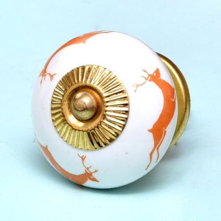 Orange Running Rein Deer Pattern Ceramic Drawer Knob Online