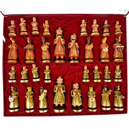 Vintage Musical Camel Bone Chess Set Gold Plated 