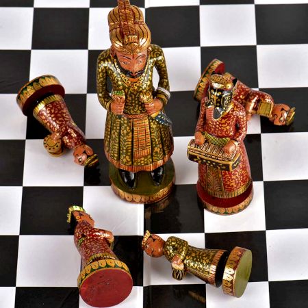 Vintage Musical Camel Bone Chess Set Gold Plated 