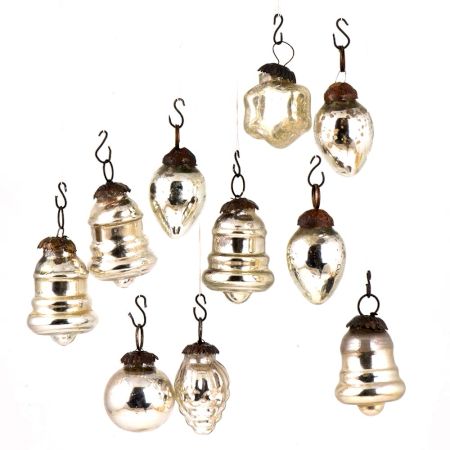 Set of 25 Handmade Silver Glass Christmas Ornaments In Assorted Styles