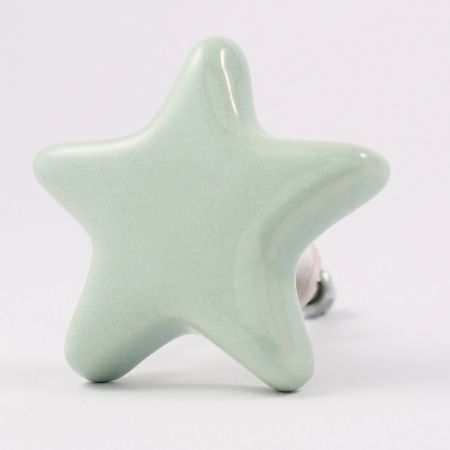 Solid Sage Green Star Ceramic Cabinet Knob