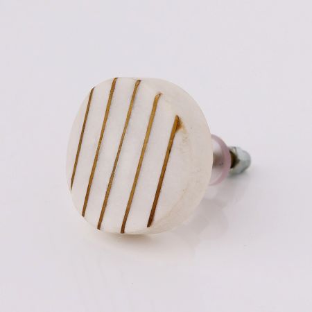 Round Oval White Stone Golden Line Cabinet Knobs