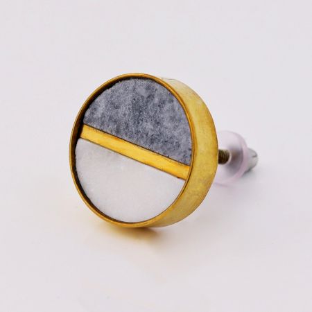 Grey White Stone Brass Plated Dresser Knobs