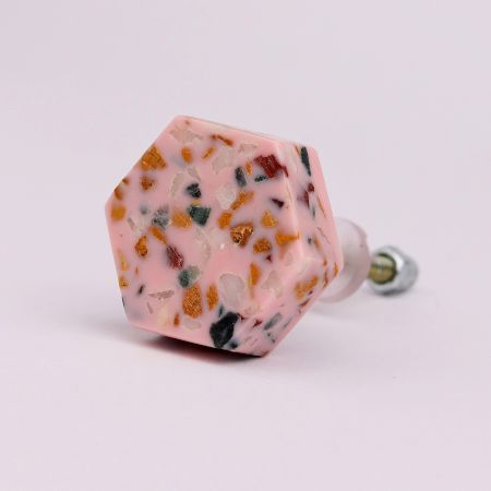 Baby Pink Hexagon Terrazzo Marble Round Cabinet Knobs