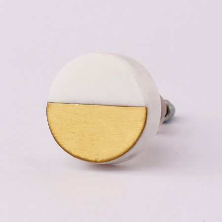 White and Golden Round Stone Dresser Knobs