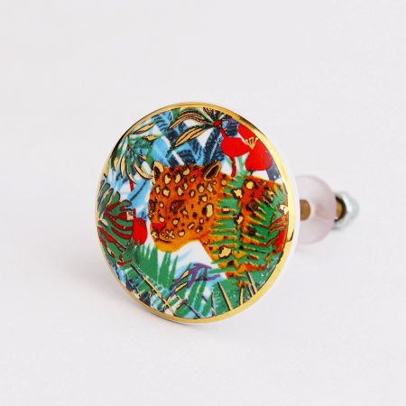 Tropical theme Jaguar Ceramic Cabinet Knobs with gold work