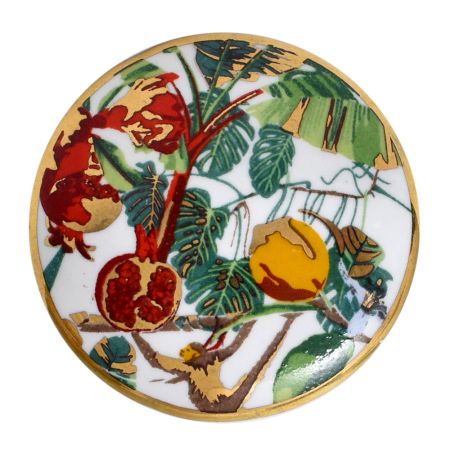 Tropical Fruits Animals Ceramic Cabinet Knobs  with Gold Work