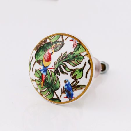 Tropical Macaw birds Ceramic furniture Knobs with gold work