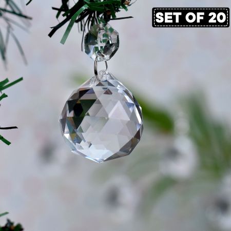 Clear Crystal Glass Octagonal Christmas Ornaments-Chandelier Drop-Set of 20