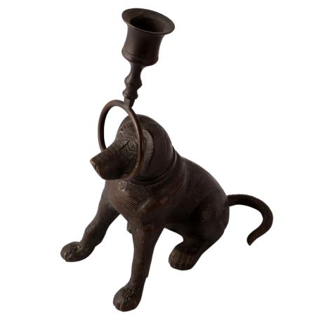 Brass Vintage Dog Candle Stand in English Art