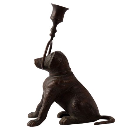 Brass Vintage Dog Candle Stand in English Art