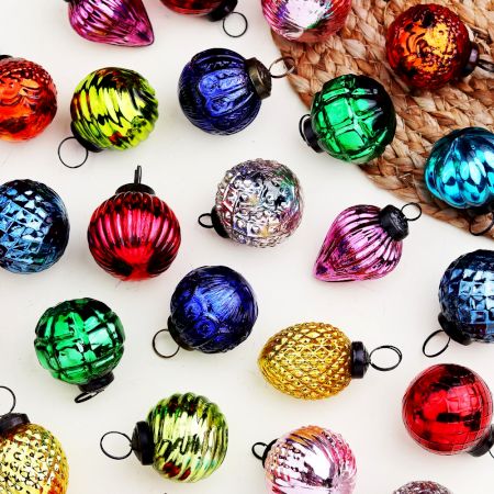 Set of 12 Glass Multicolor Christmas Ornaments For Tree Decoration