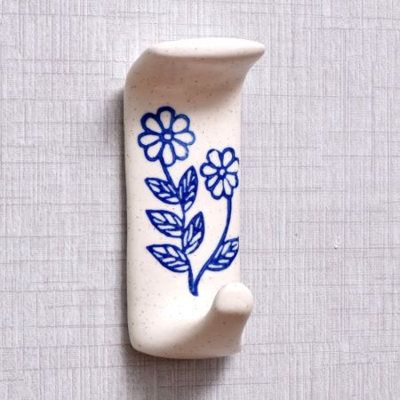 Ceramic Blue Flower No Drill Wall Hooks