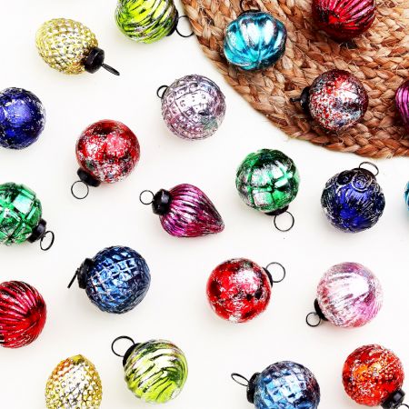 Multicolor Distressed Ornaments For Tree Decoration Set of 12