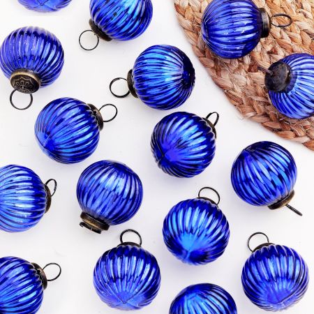 12 Pieces Round Blue Glass Christmas Ornaments For Tree Decoration