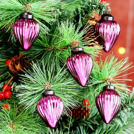 12 Pieces Onion Pink Coloured Glass Christmas Ornaments