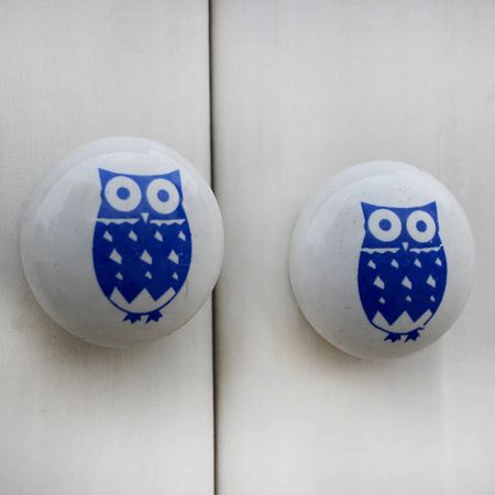 Blue Owl Flat Kids Ceramic Knob