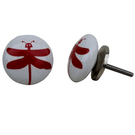 White Red Butterfly Flat Kids Knob