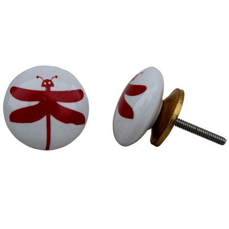 White Red Butterfly Flat Kids Knob