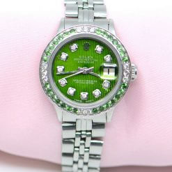 Rolex Datejust Watch Stainless Steel w/Diamonds, Green Sapphires