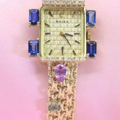 Vintage Ladies Watch 14K YG w/Diamonds, Multicolor Sapphires, Emeralds