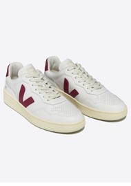 VEJA V-90 OT Leather Trainer - Extra White & Marsala