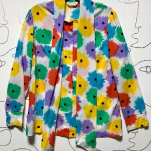 Photo detail:ABSTRACT FLORAL PRINT LONG SLEEVE BUTTON UP W/ ASCOT COLLAR AS-IS