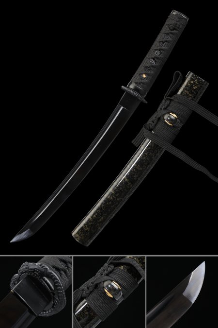 Handmade Japanese Tanto Sword With Black Blade