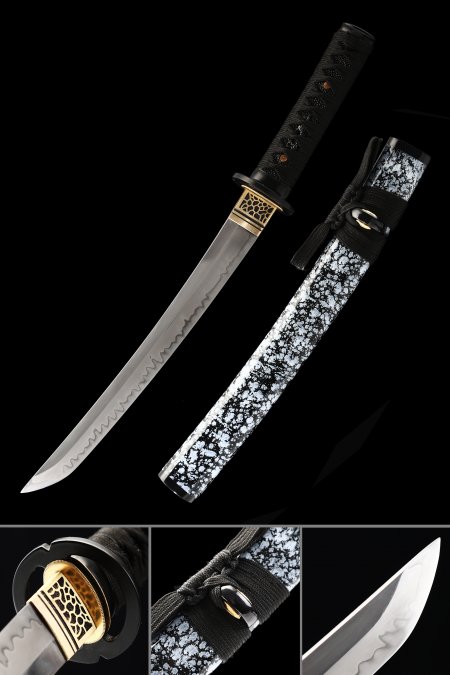 Handmade Japanese Tanto Sword T10 Folded Clay Tempered Steel