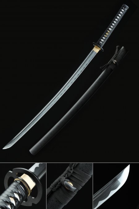 Handmade Japanese Katana Sword 1060 Carbon Steel With Black Scabbard