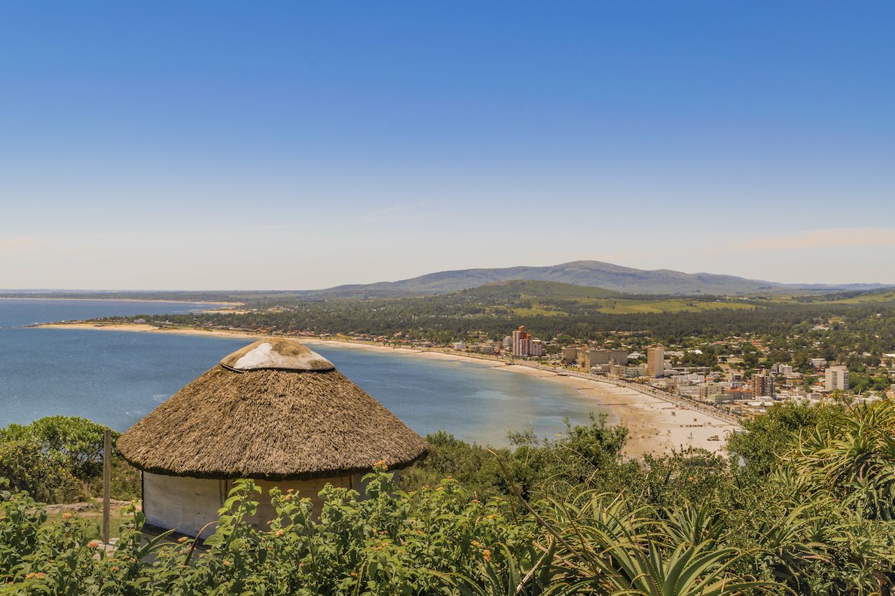 Aerial view landscape scene from San Antonio hill of Piriapolis, famous watering place of Uruguay