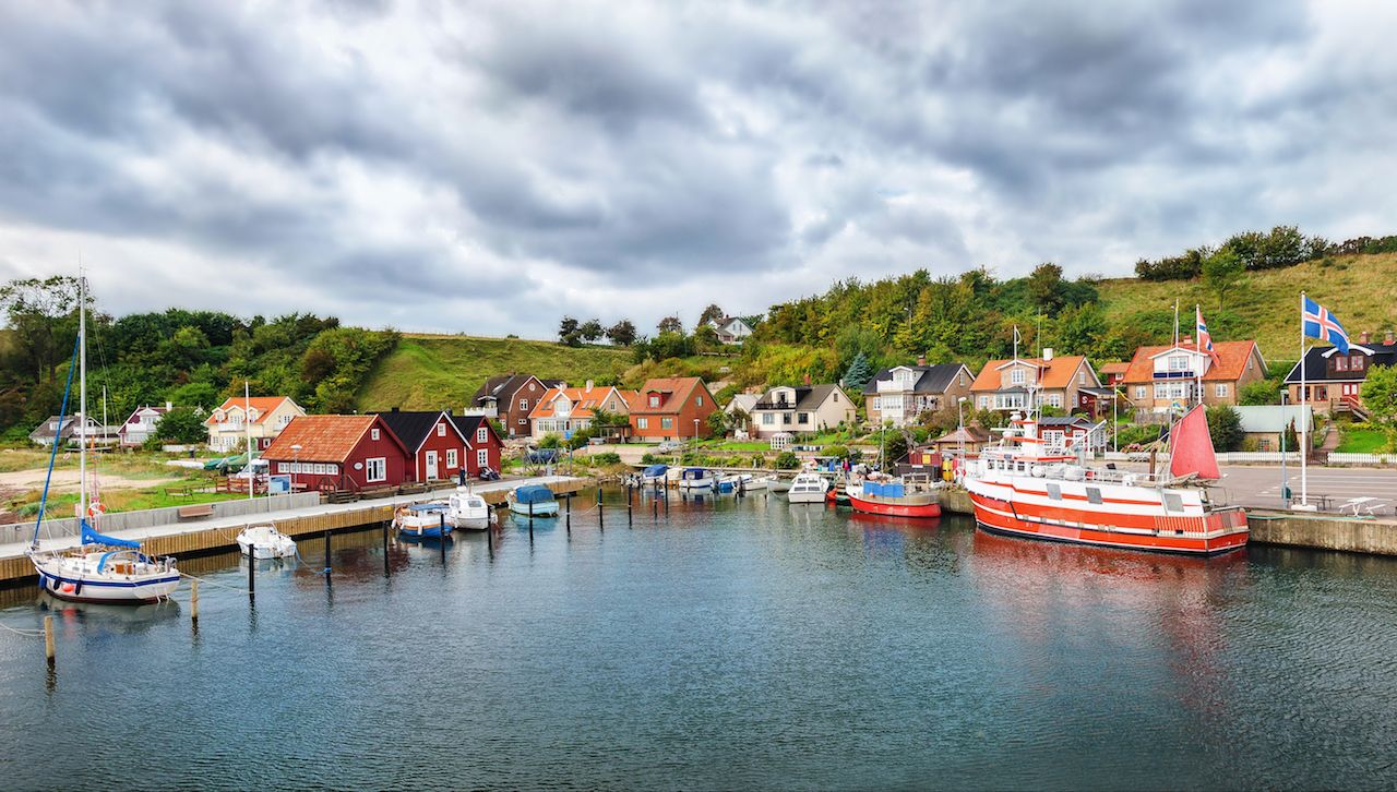 View of Ven island quay from a ferry