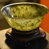 Spinach Jade Bowl and Wooden Stand