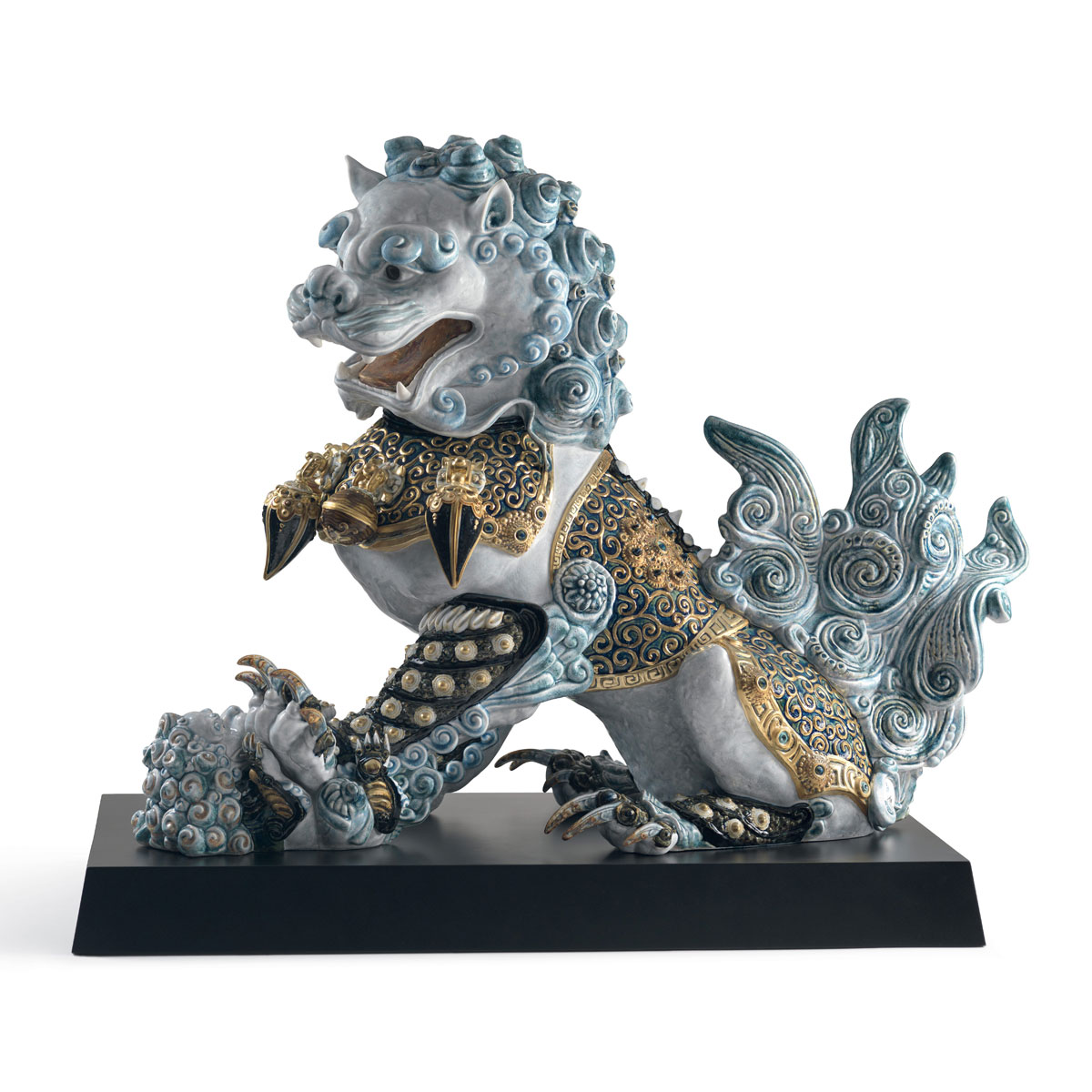 Lladro High Porcelain, Guardian Lioness Sculpture. Blue. Limited Edition